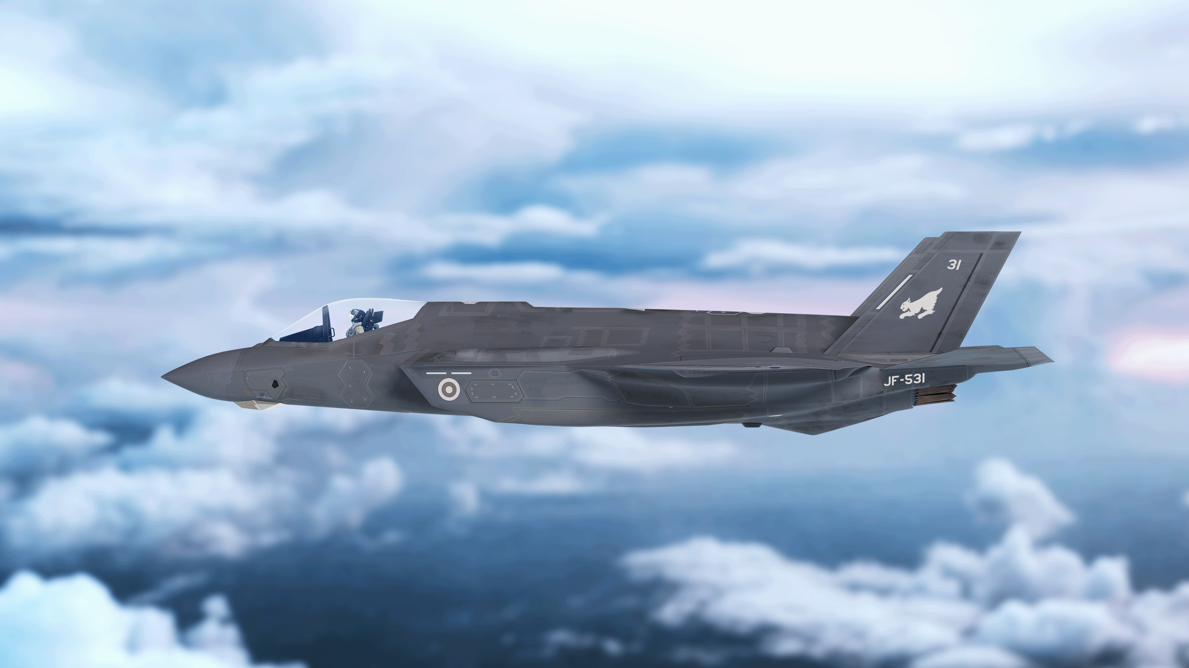 Havainnekuva Ilmavoimien F-35-hävittäjästä eli Joint Fighterista. 