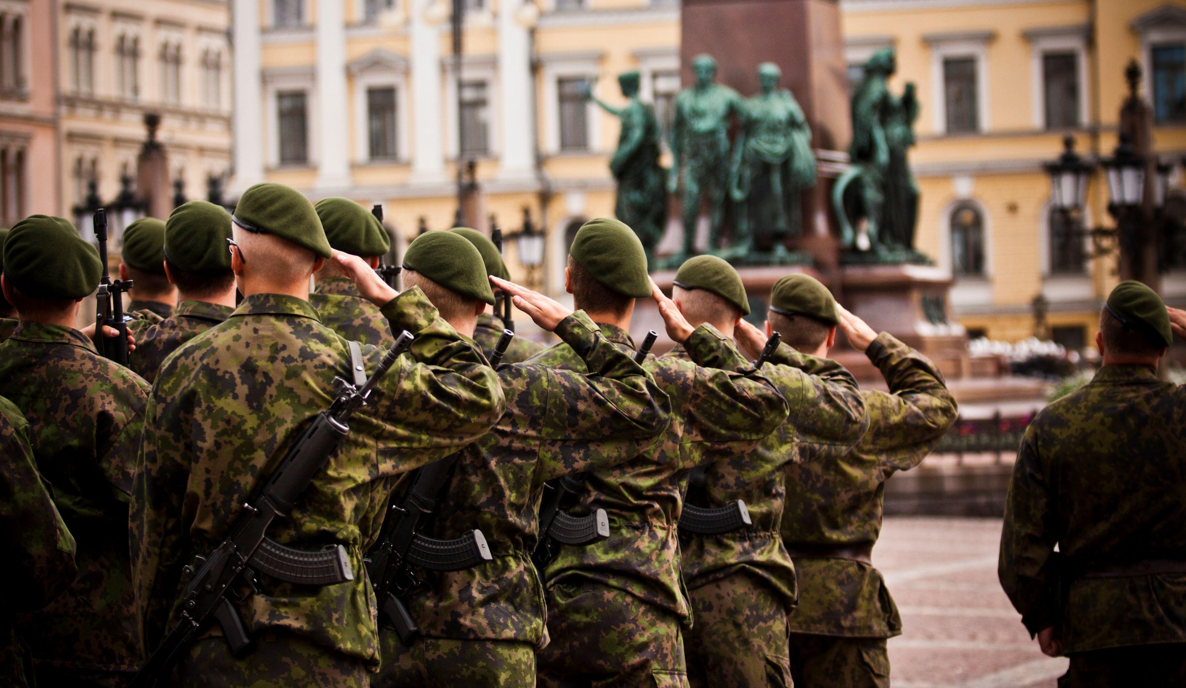 Conscripts giving their military oath and affirmation at the Helsinki Senate Square.