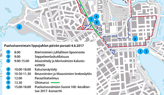 Kartta päivän liikennejärjestelyistä