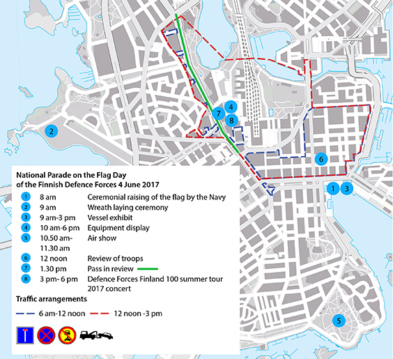 Map of the day's traffic arrangements