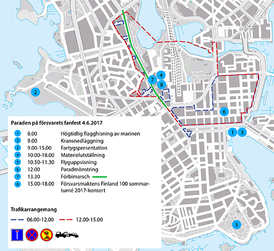 Karta över dagens trafikordning