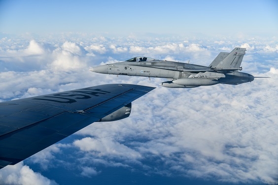 F/A-18 and KC-135R aerial refueling aircraft