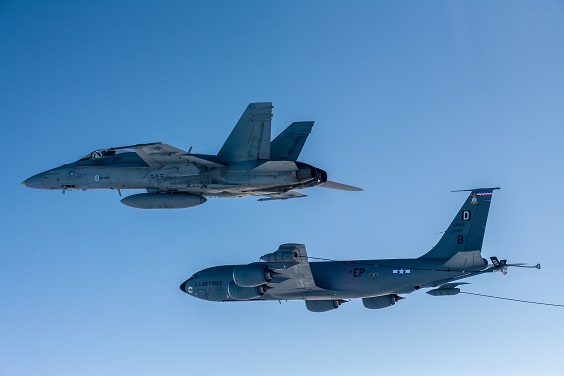 F/A-18 Hornet and KC-135 Stratotanker.