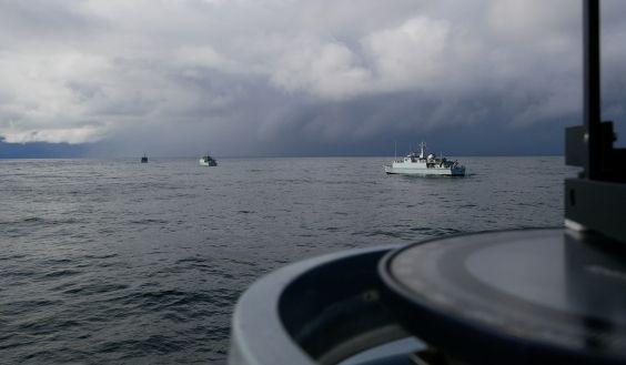 Estonian Navy vessels sailing at the sea.