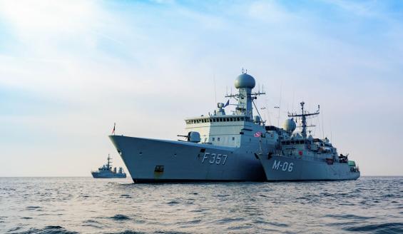 Standing NATO Mine Countermeasures Group 1 vessels on sea.