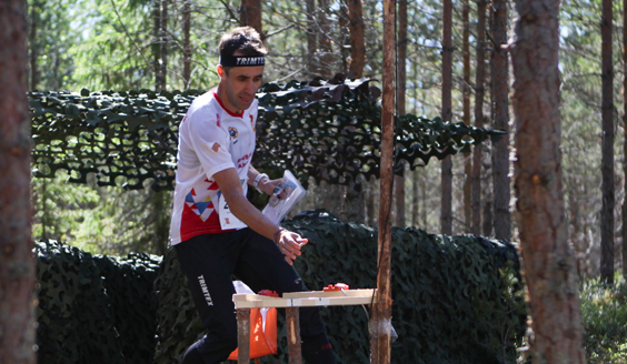 A man doing sports in the forest