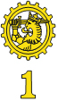 1. Logistiikkarykmentin tunnus on ratas jonka sisällä on Suomi-leijona ja alapuolella numero 1.