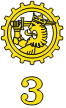 3. Logistiikkarykmentin tunnus on ratas jonka sisällä on Suomi-leijona ja alapuolella numero 3.