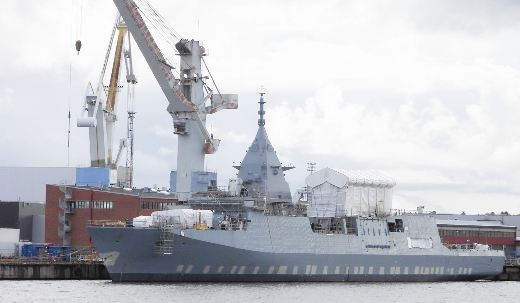 Multi-role corvette at the equipment pier.